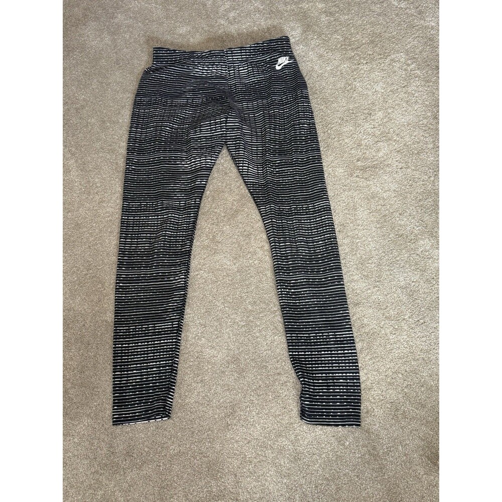 Nike Women's size large black white striped Leggings Just Do It work out